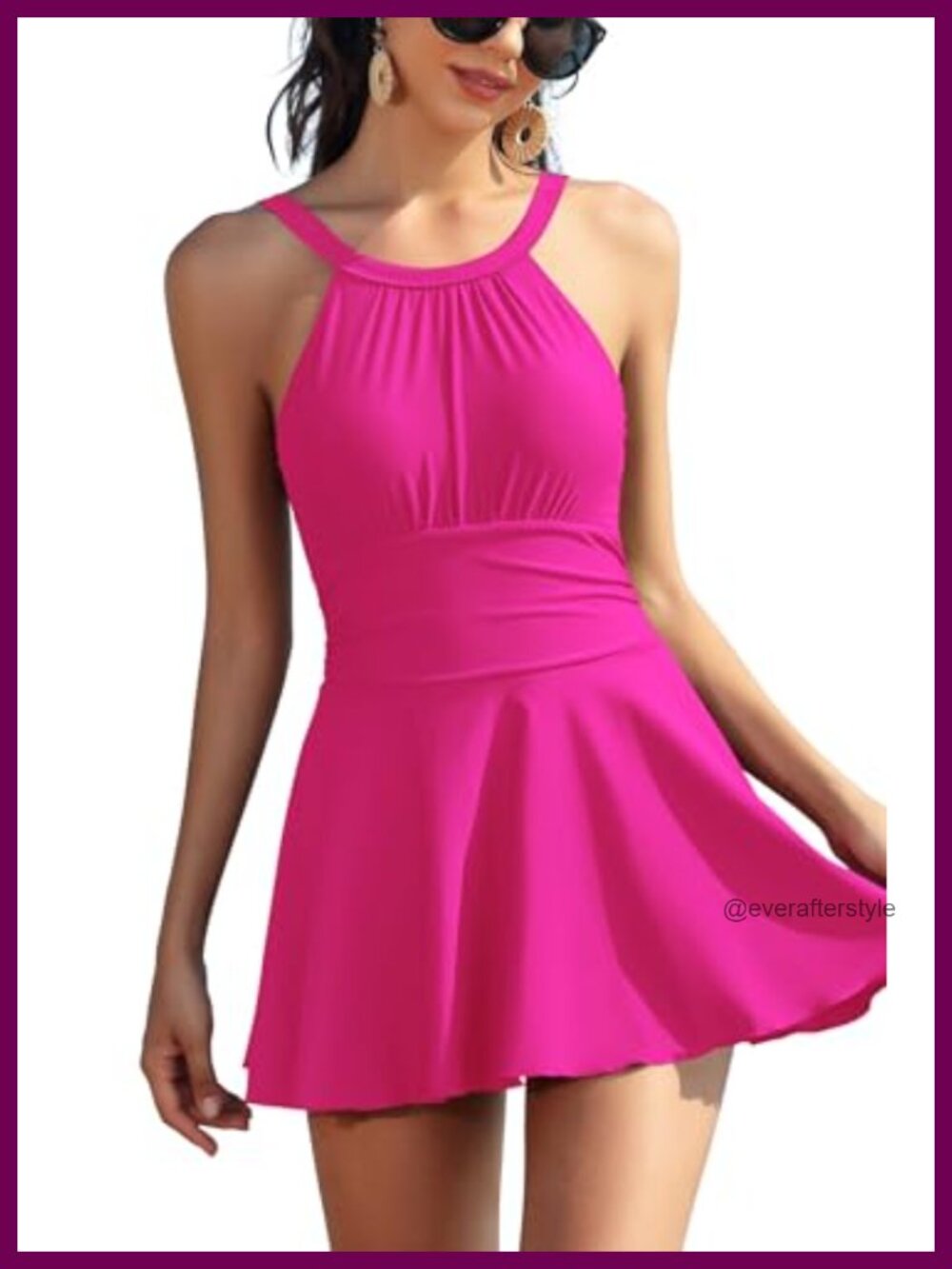 Women's One Piece Swimdress High Neck Ruched Swim Skirt Nylon Spandex